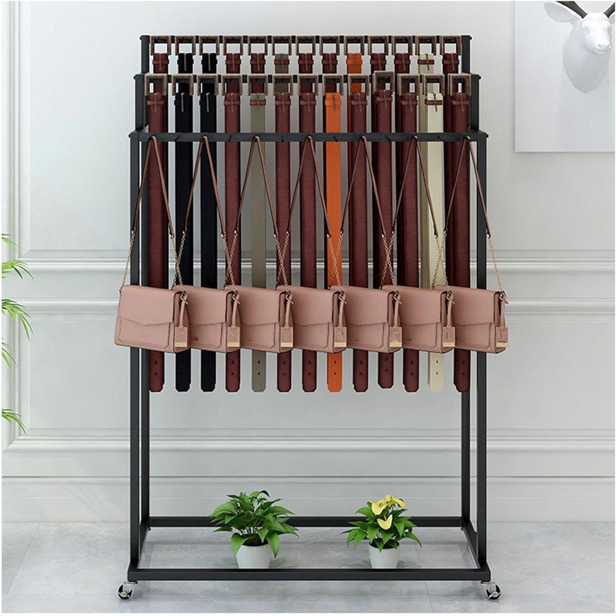 Vloerstaande displaystandaard - Accessoire organizer - Winkel presentatie - Verstelbare haken - 120x40x150cm - Zwart