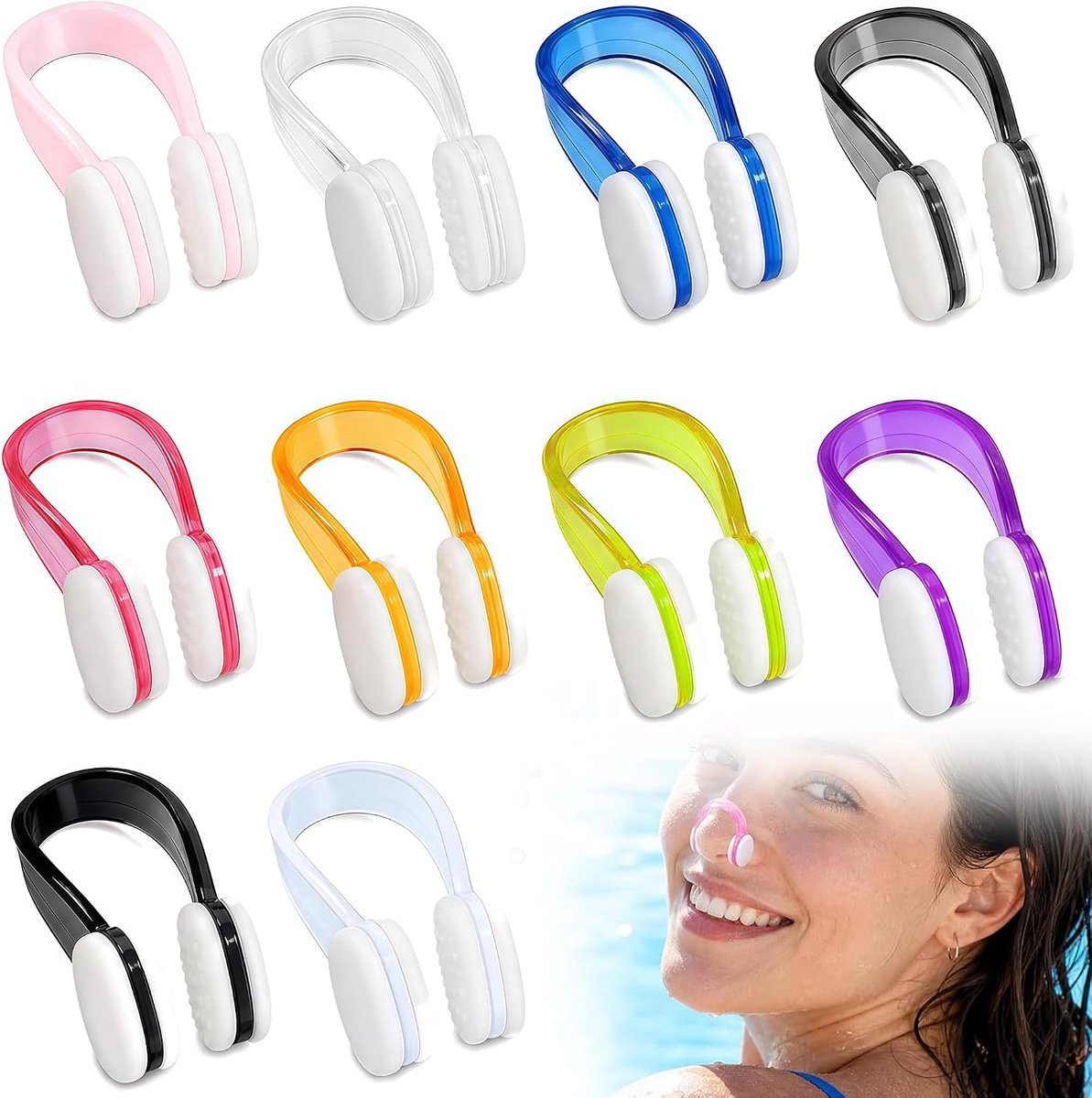 10 Stuk Silicone Neusklem – Neusklem Zwemmen voor Dames en Heren, Zwemaccessoires met Opbergdoos, Kleurrijk