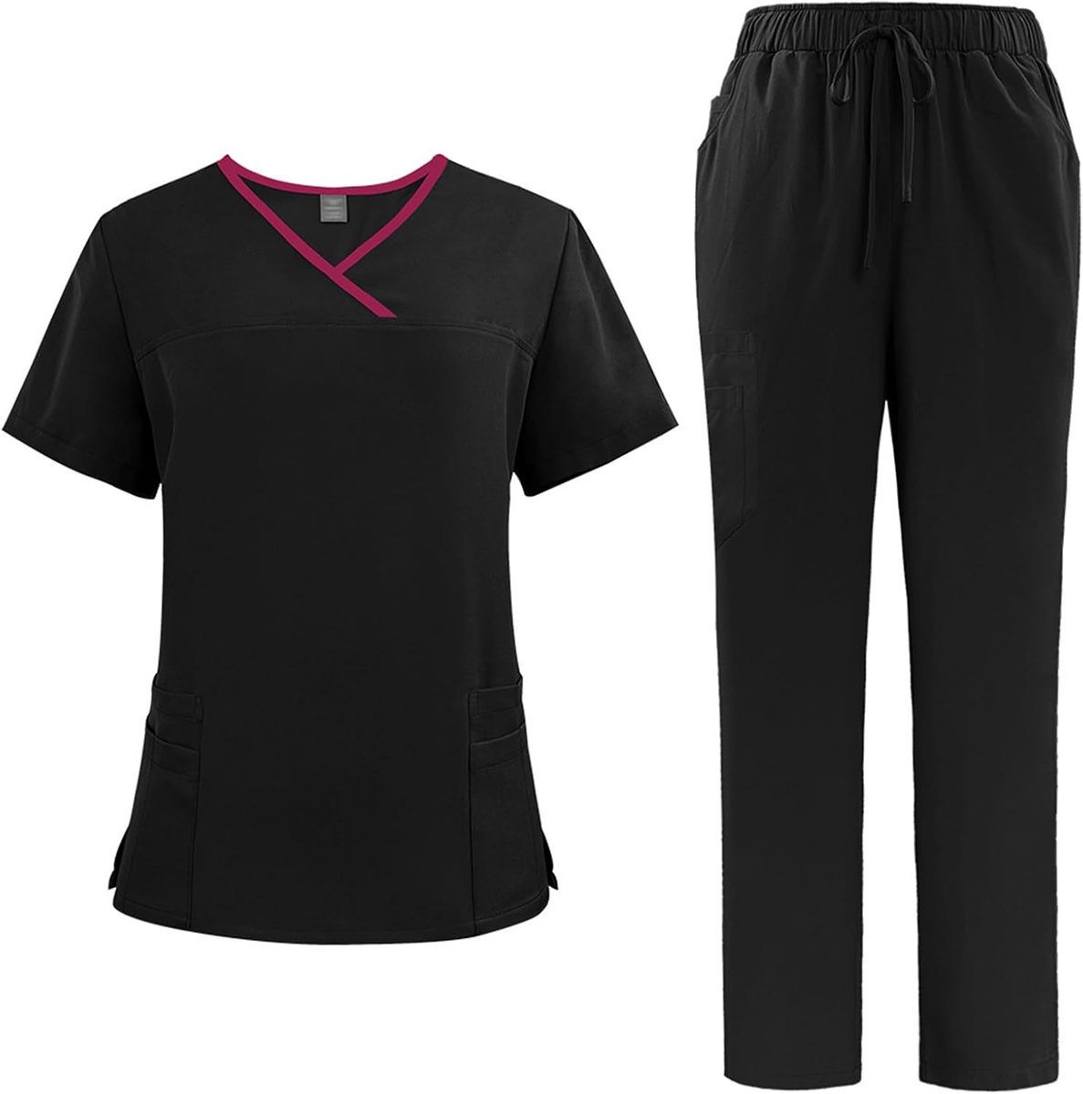 Scrubs voor Vrouwen Split Pak V-hals Top en Jogging Broek met Vier Zakken Pure Kleur Sneldrogende Medische Verpleging Uniformen DK51