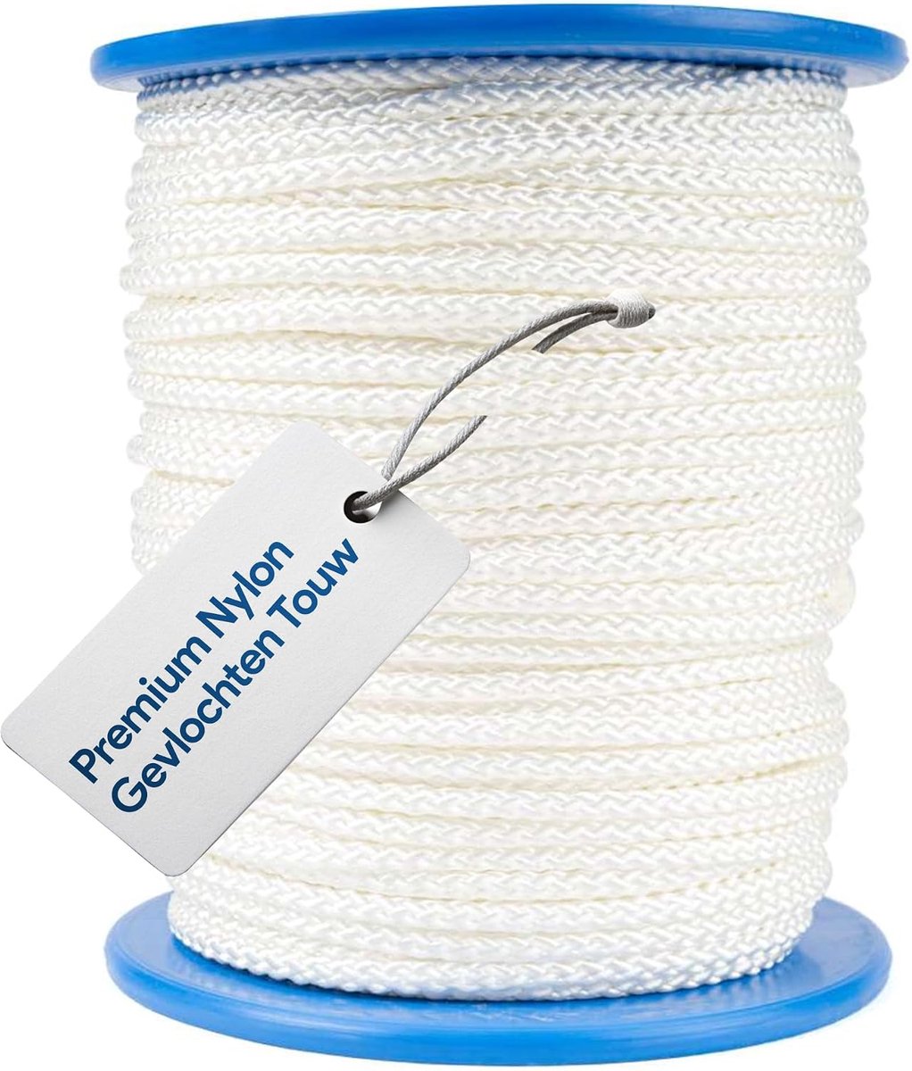 Touw Paracord 5mm Wit 100m – Gevlochten met kern – Breekkracht 450kg – Duurzaam nylon koord voor handwerk & tuin