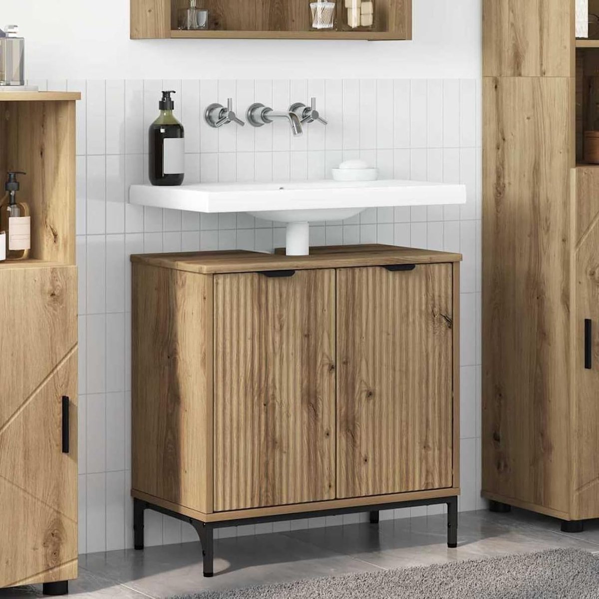 Wastafelkast 2-deurs Artisan eiken 60,5 x 33,5 x 61 cm houtmateriaal voor moderne badkamer