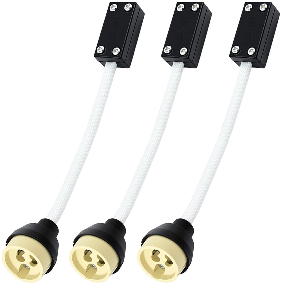 Set van 3 - GU10 Fitting met Lasdoos & Kroonsteentje, Vooraf Bedraad Keramische Fitting, 15cm Dubbel Geïsoleerde Siliconenkabel met Beschermhuls, Max 100W voor LED & Halogeen
