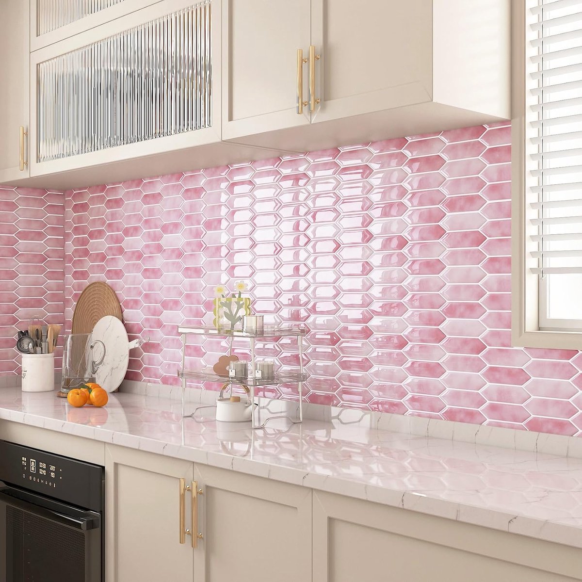 Tegelstickers Roze keuken tegels Zelfklevend Keukenwand 17 stuks Roze wandtegels Zelfklevend Badkamer Waterbestendig Zeshoekig 3D tegelfolie voor douche Open haard 30,5 x 30,5 cm