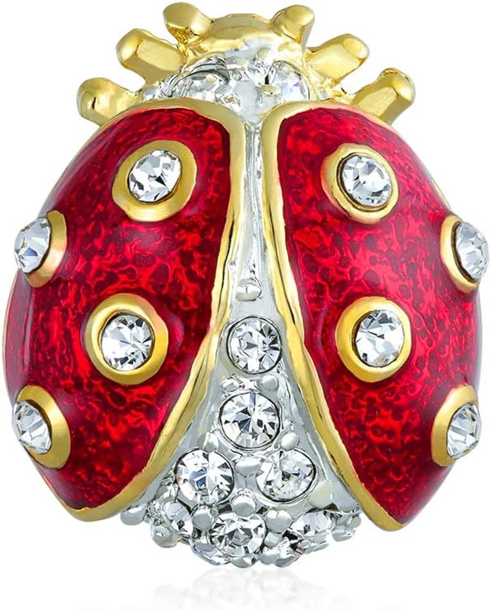 Jewelry Delicate Lucky Rood Zwart Emaille Kristal Accent Tuin Insect Twin Lieveheersbeestje Revers Push Pin Voor Vrouwen Tiener Goud Geplateerd