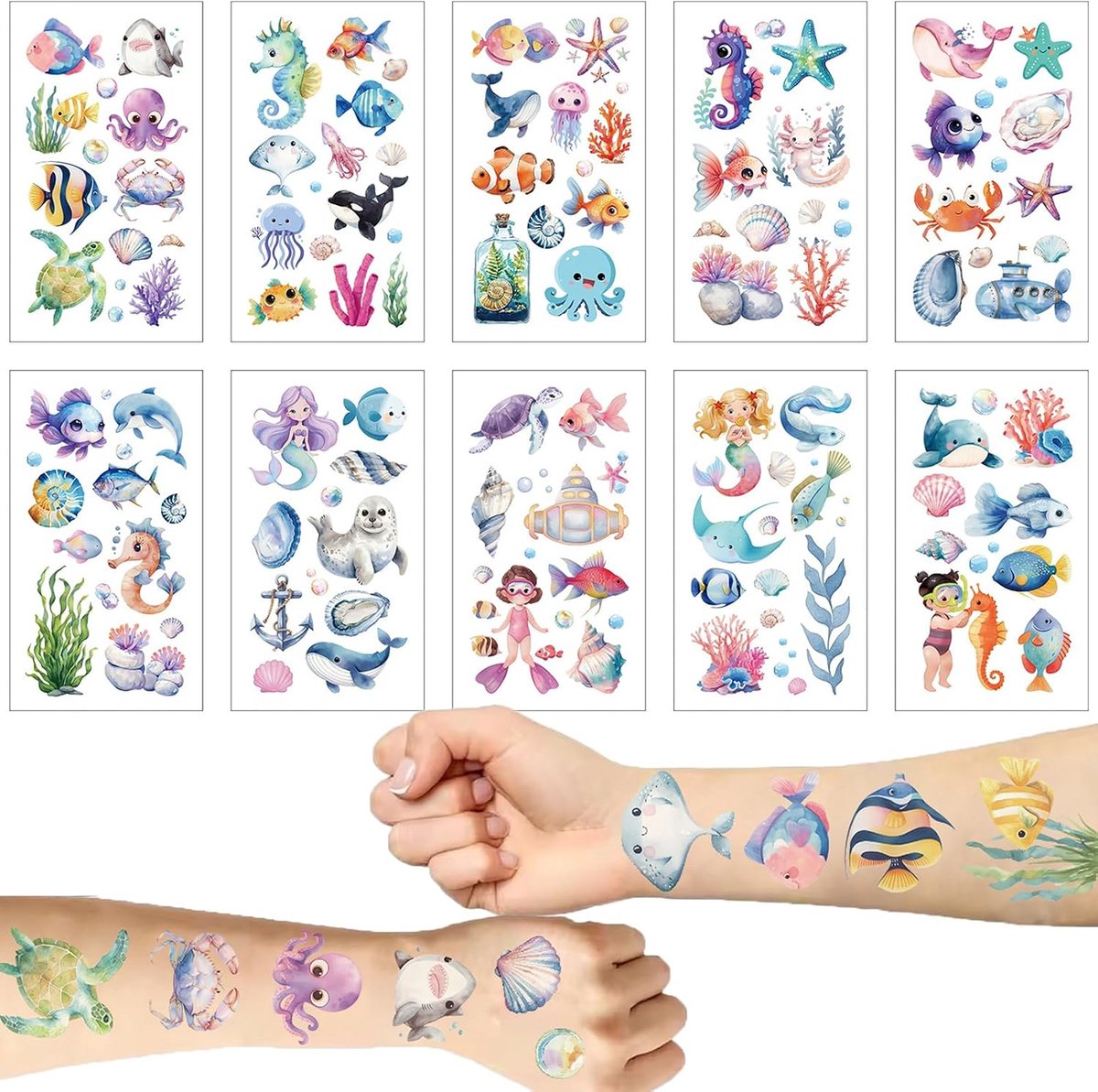 Tijdelijke Tatoeages Voor Kinderen Tijdelijke Onderzeese Tatoeages Van Cartoons Dieren Tatoeages Voor Kinderen Voor Meisjes En Jongens, Zee-Thema, Verjaardagsfeest, Gastgeschenken