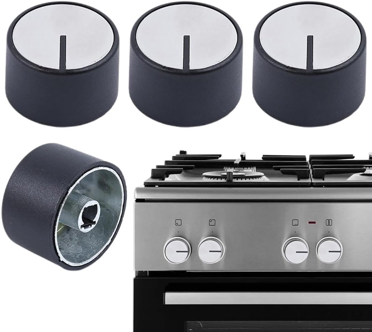 Knobs ovenknop 4 stuks kookplaatknop 6 mm kookplaatknop draaiknop universele bedieningsknop voor gasfornuis en oven, kookplaatknop (zwart)