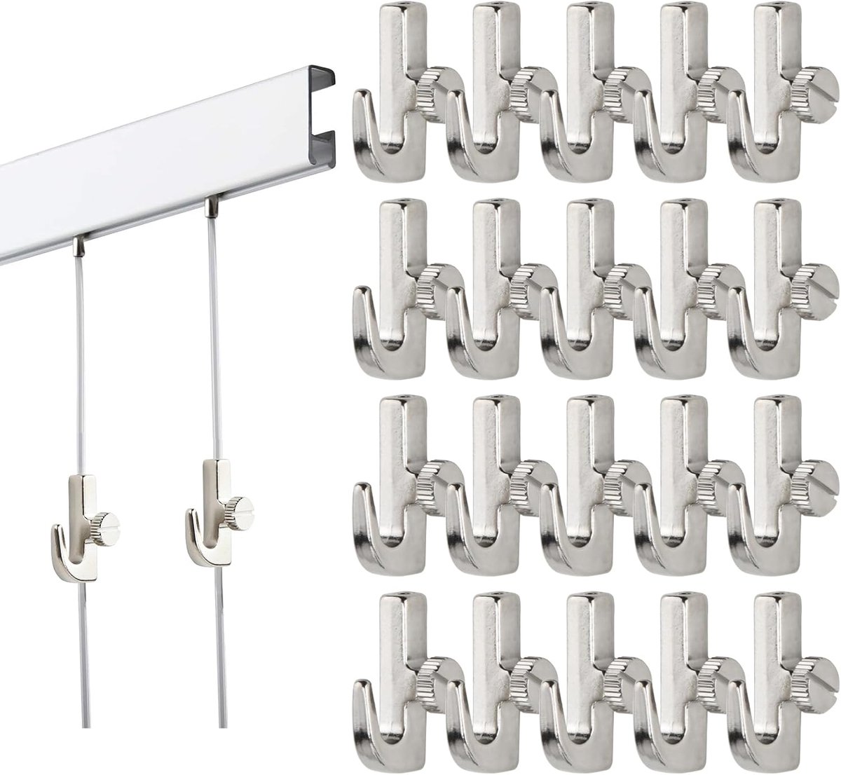 20 mini-haken voor foto's, accessoires voor galerierails en rails, zilver, schroefbare haken voor het ophangen van kunstwerken (20)