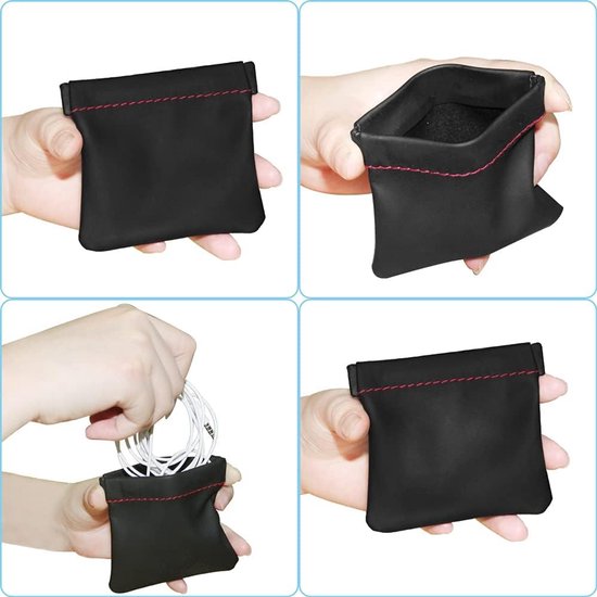 6 STUKS PU Leer Oordopjes Hoesje Kleine & Mini Oortelefoon Hoesjes Draagbare Zak Oortelefoon Opbergtas Beschermende Hoes voor Munt USB-oplader Sleutels Sieraden Zwart — afbeelding 4