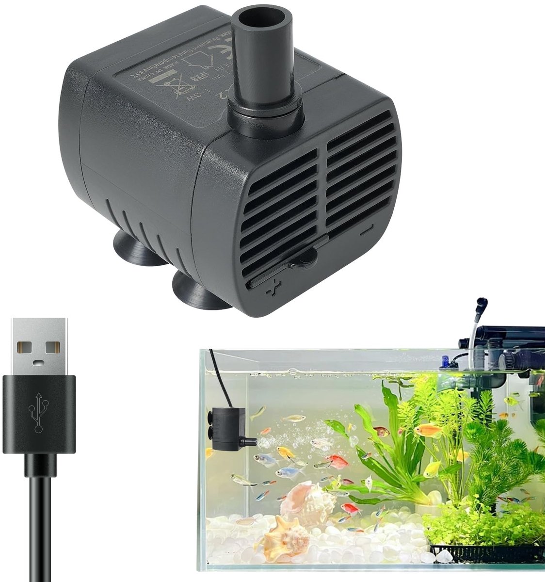 Mini-waterpomp 200 l/u - USB-kattenfonteinpomp - Dompelpomp voor mini-aquaria - Ideaal voor hydrocultuur - SnelShoppen