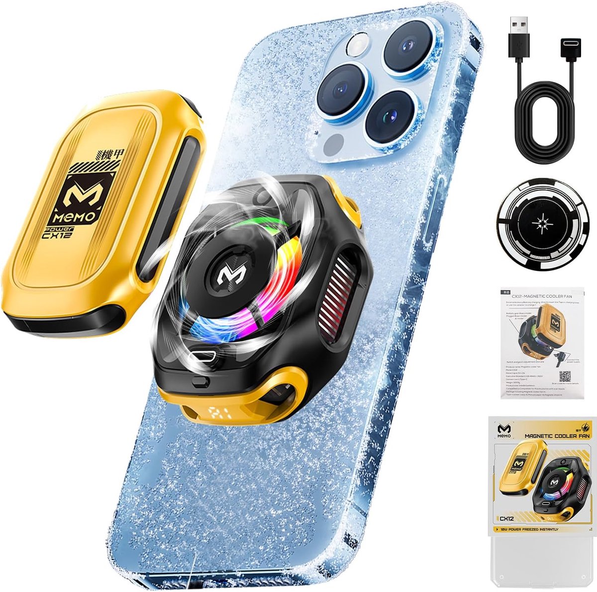 Mobiele telefoon koelventilator - 2000 mAh oplaadbare batterij - RGB verlichting - ideaal voor gamen - SnelShoppen
