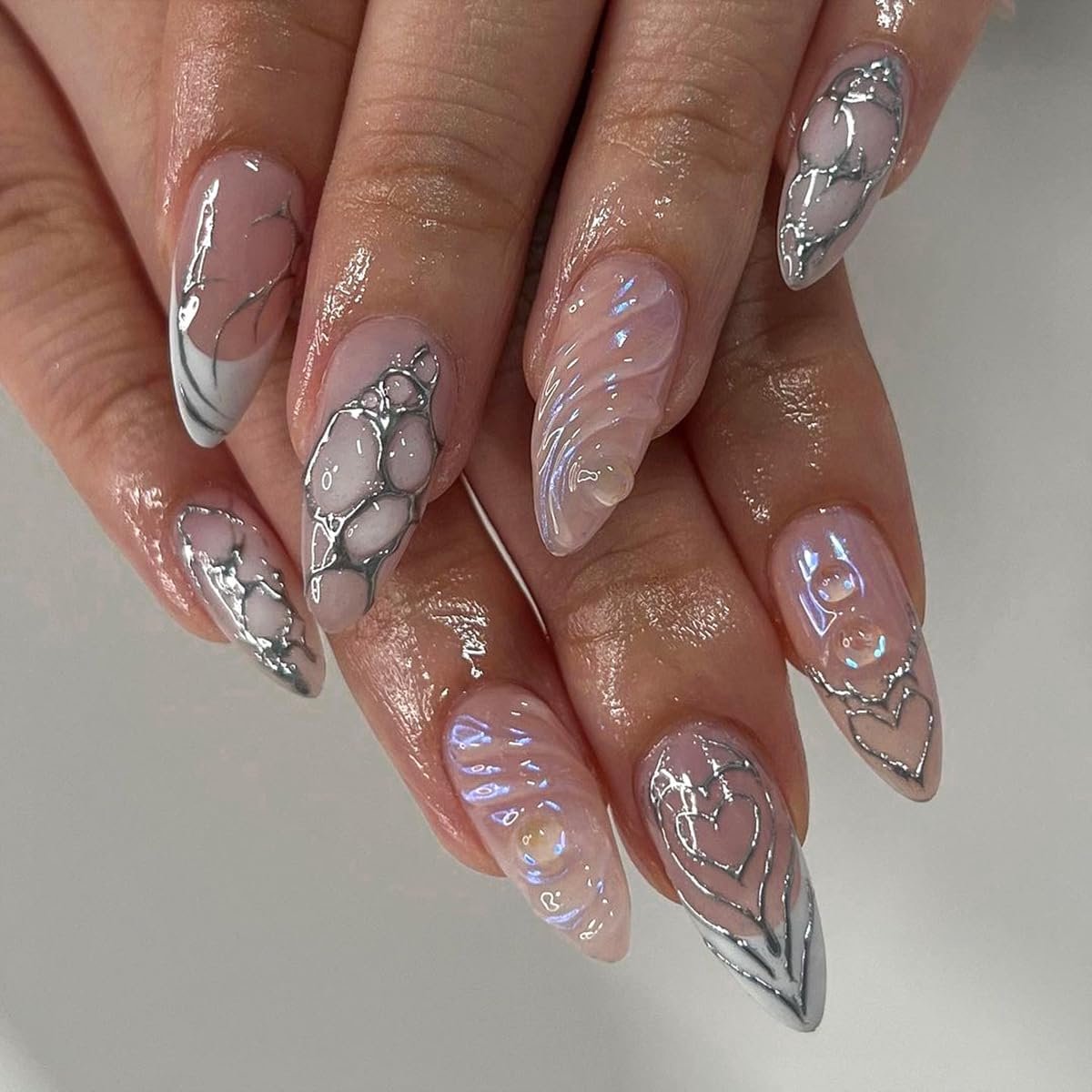 3D Rhinestone Valse Nagels - Roze, Wit, Frans - Kunststof - Inclusief Nagellijm - SnelShoppen