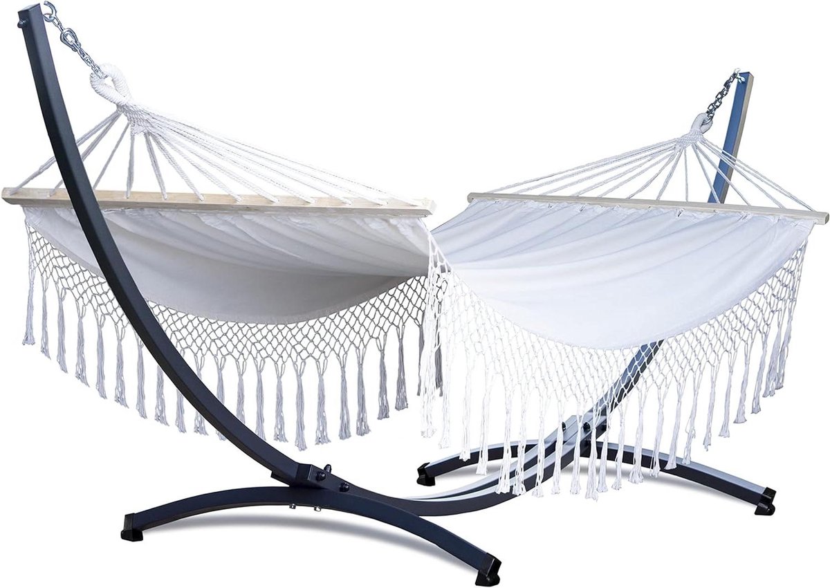 Hangmat met franjes - Kampeerhangmat Tuin hangmat - Ontspannen in de tuin - Versterkte touwen - 220 x 160 cm