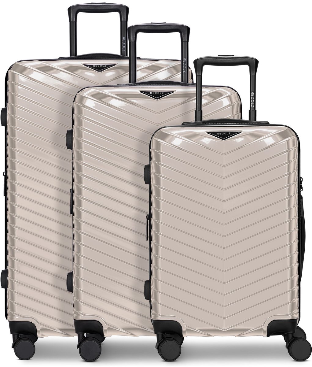 Redolz Essentials 18 2.0 4 wielen Kofferset 3-delig met uitbreidingsplooi - Harde bagage - TSA slot - metallic-greige shiny