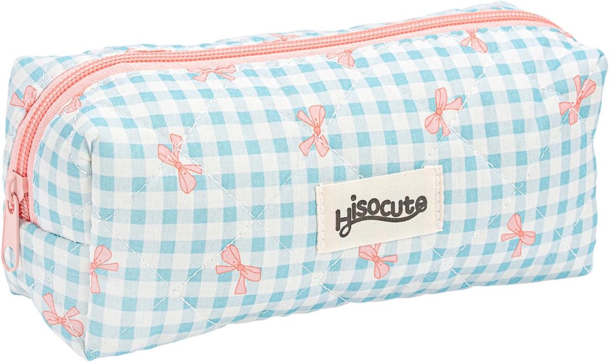 Pennenetui voor meisjes 20 x 8 x 8 cm - Gequilt katoen met strik - Klein make-up tasje - Ideaal voor school - SnelShoppen
