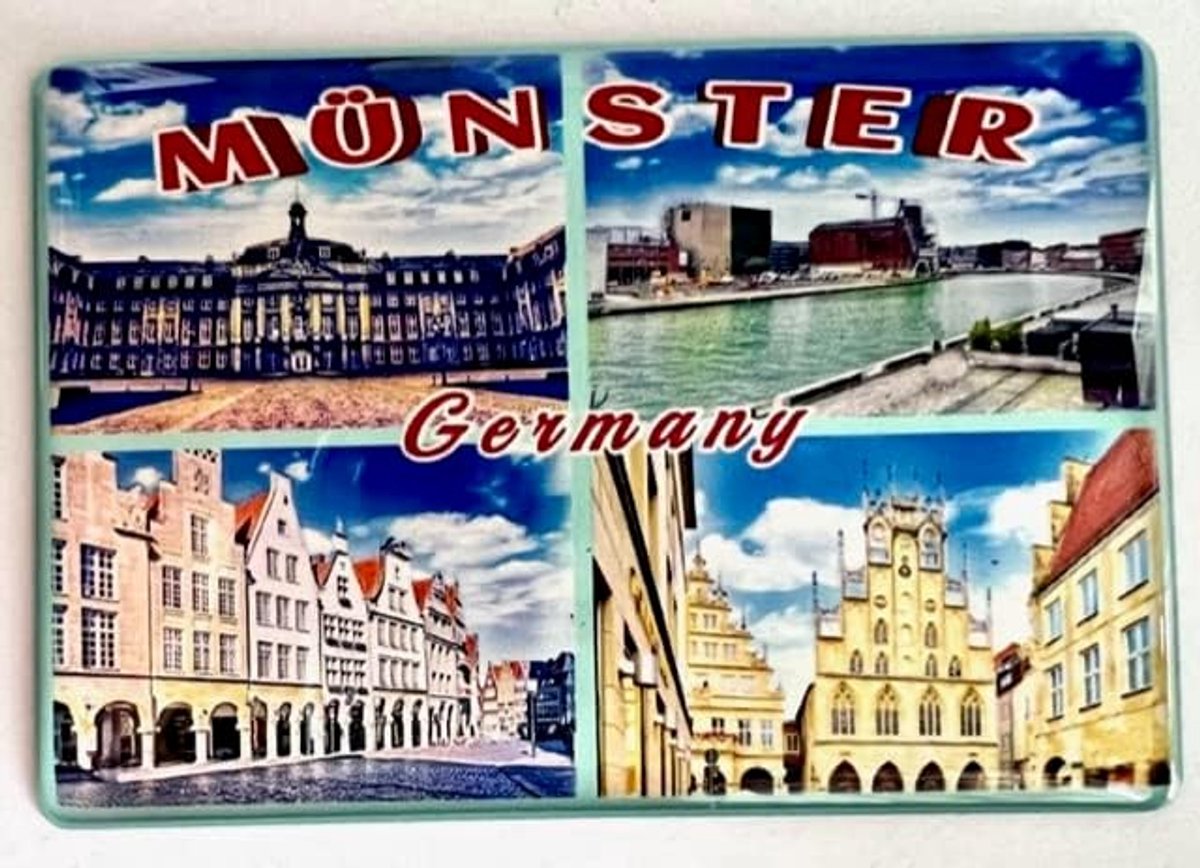 SnelShoppen - Münster Magnet Souvenir 1x 8x5.5 cm Rectangular Epoxy Paper Fridge Magnet met Stadslandschap voor Keuken, Cadeau of Decoratie