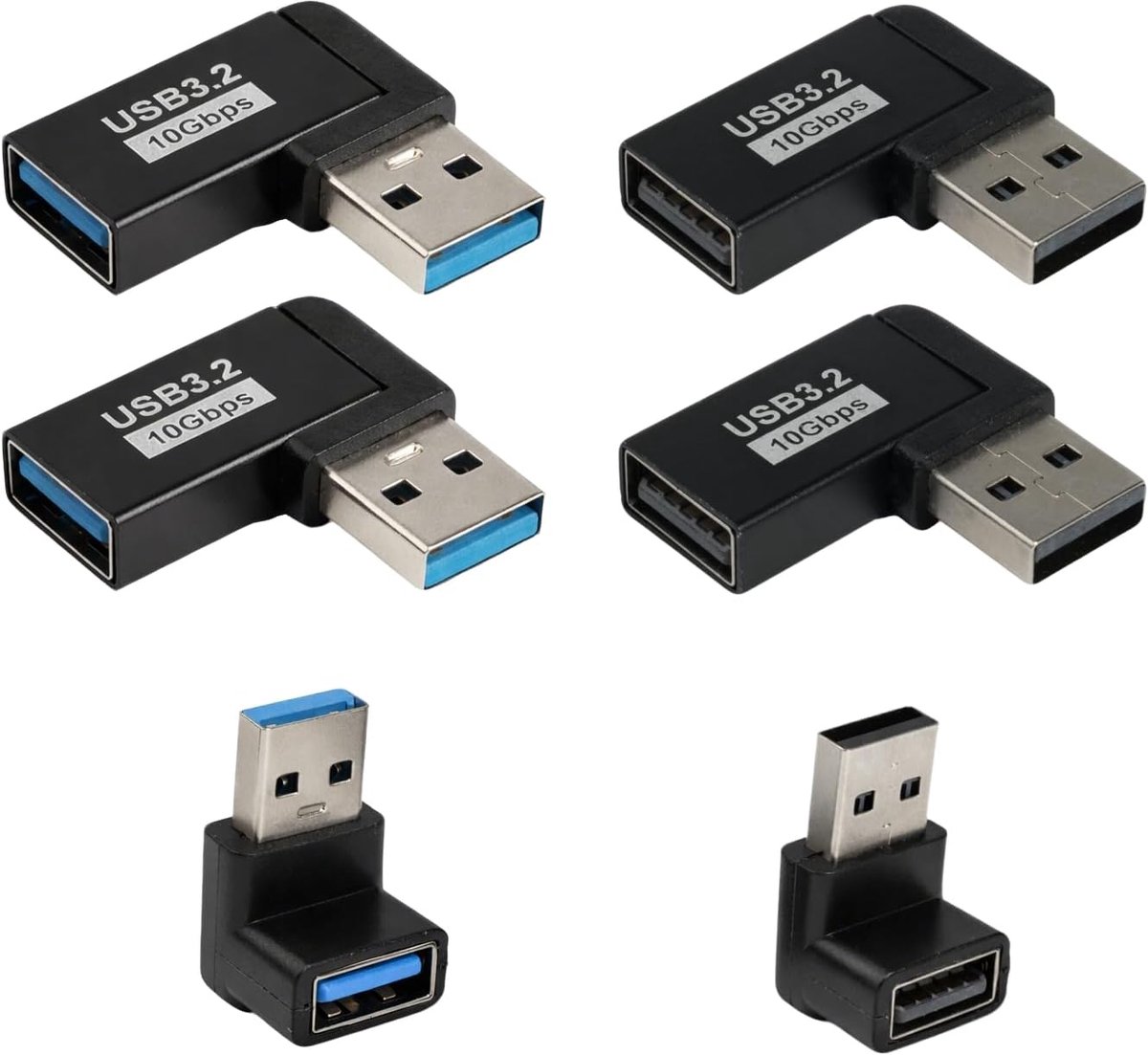 USB hoekstekker set 90 graden - 6 stuks - voor USB A apparaten - snelle datatransfer - SnelShoppen