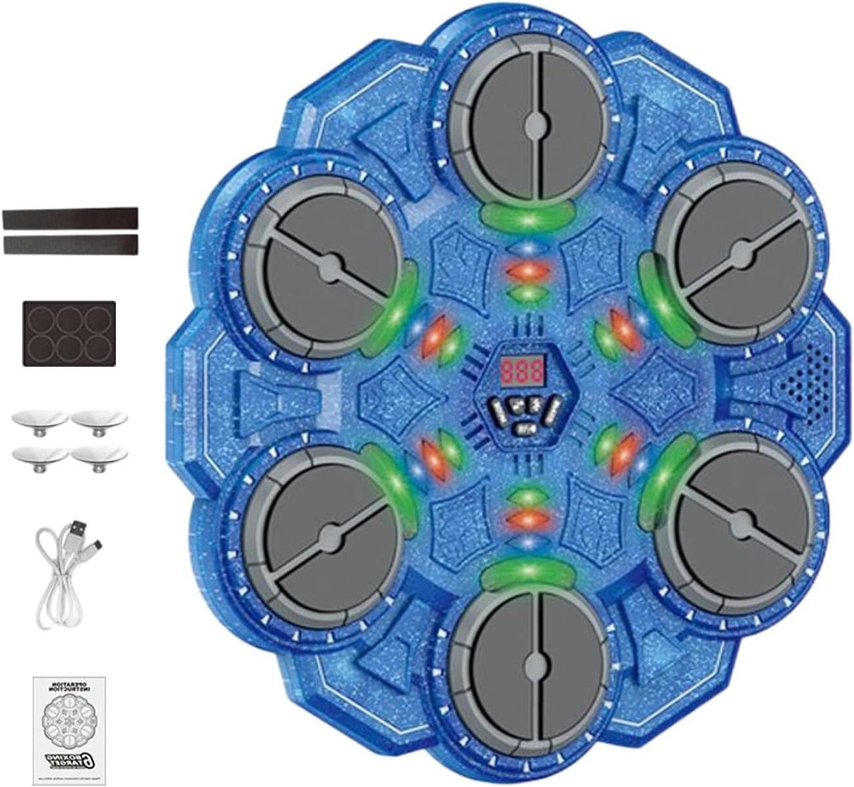 Muziek Boksmachine - Interactieve Boksmuur - Thuis Fitness - Schokabsorberende Doelen - 35 cm Breed - Donkerblauw