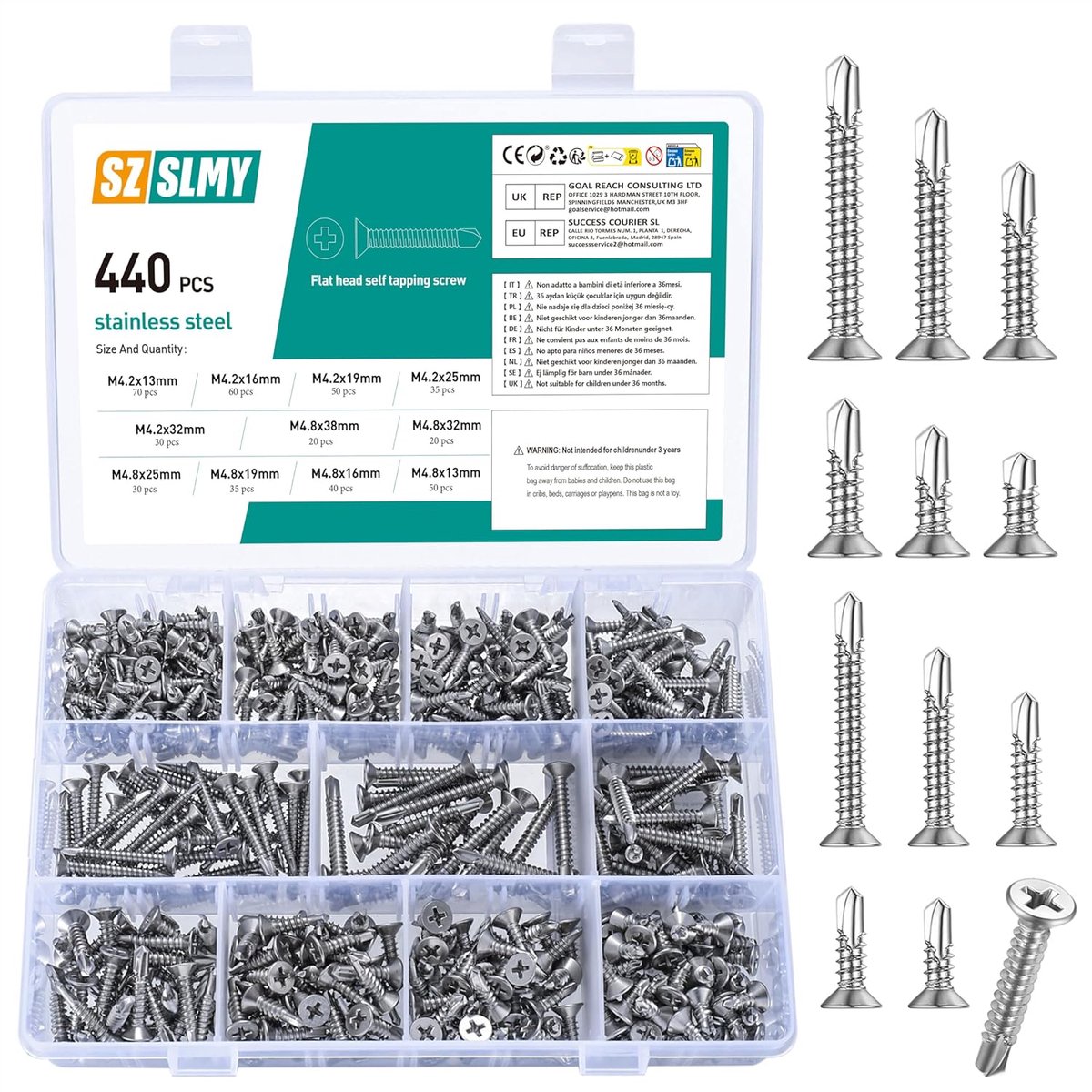 Zelftappende schroeven 440pcs - M4.2, M4.8 - RVS - Duurzaam en corrosiebestendig - SnelShoppen