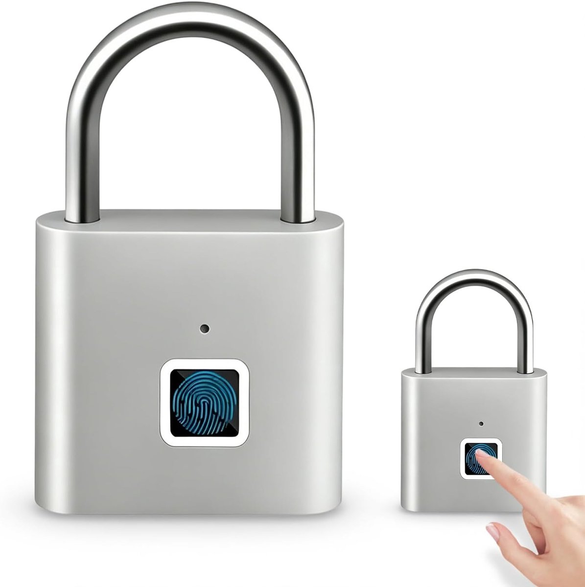 Vingerafdrukhangslot mini - zilver - biometrisch - veilig voor gymkluis - SnelShoppen