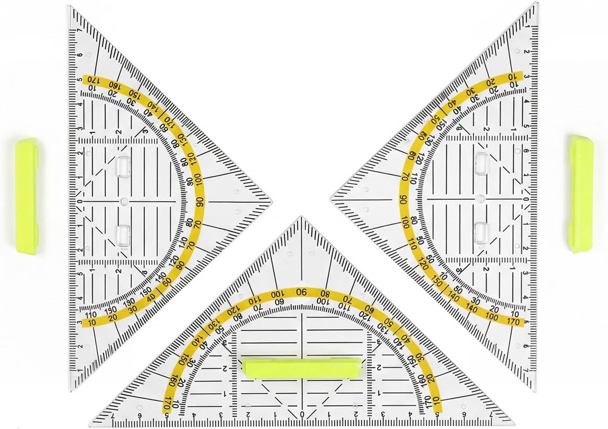 Set van 3 geometrische driehoeken - transparant - met schaal - nauwkeurige metingen voor studenten - SnelShoppen