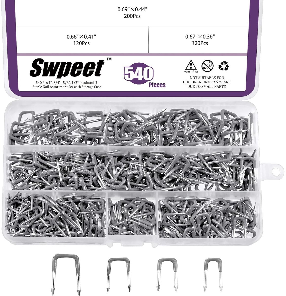 U-stapelnagels assortiment 540 stuks - 5 maten geïsoleerd - perfect voor het bevestigen van kabels - SnelShoppen