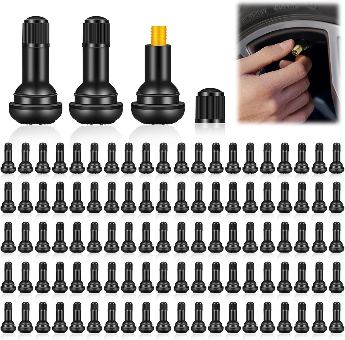 Rubber Ventielen Pack van 100 - Universele Snap-in Rubber - Eenvoudige installatie - Geschikt voor auto's en motoren - SnelShoppen