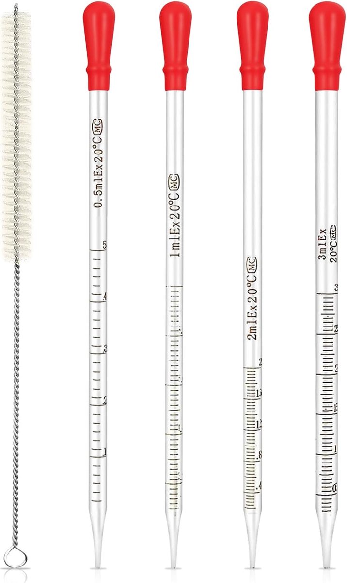 Pipetten set 0,5 ml, 1,0 ml, 3 ml - glazen pipette met schaal - met rubberen dop - perfect voor nauwkeurig druppelen - SnelShoppen