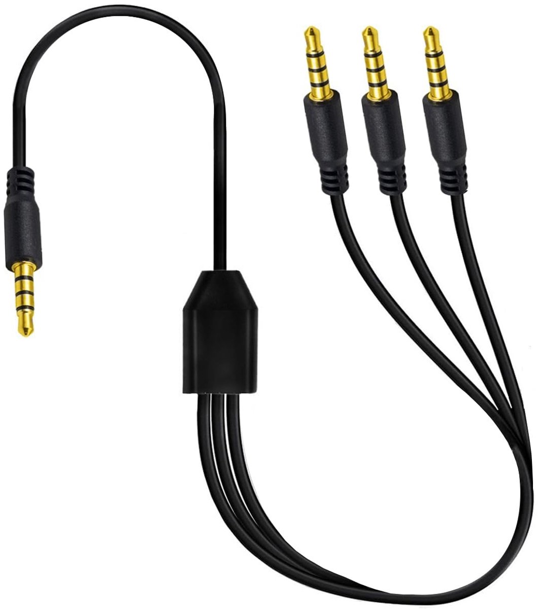 1 to 3 Way 4 Poles 3.5mm Headphone Splitter Cable, 1/8" TRRS 1 in 3 Output Male to 3 Male Stereo Audio Microphone - ShopVlot
