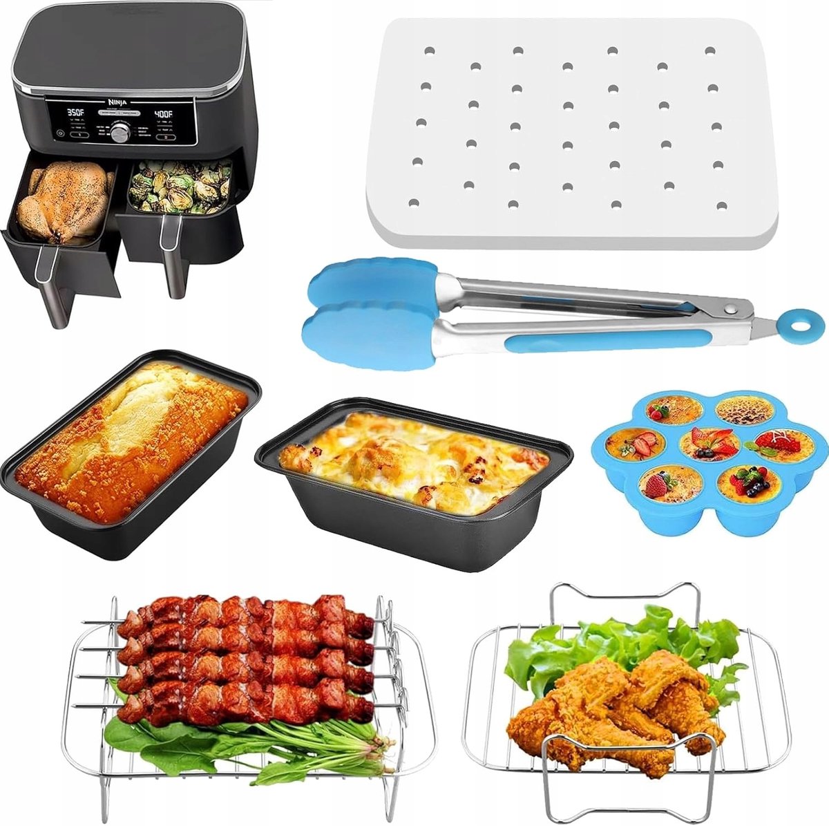 Accessoireset voor Airfryer (8-9.6L) - Bakvormen, Mandjes & Meer