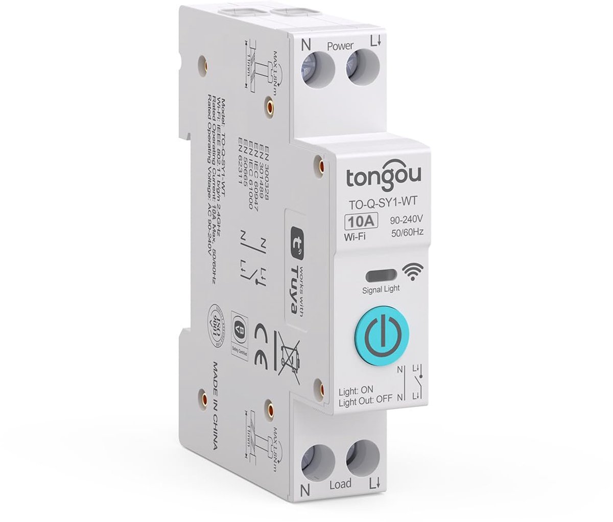 TONGOU DIY 1P+N DIN Rail WiFi Smart Switch, 10A WLAN Intelligent Relay Switch, iOS Android App, TUYA/Smart Life App - ShopVlot