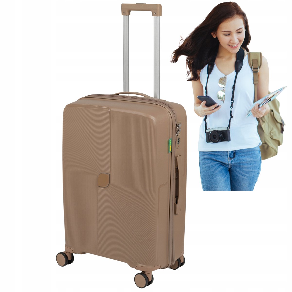 Beige Hardcase Reiskoffer 68cm 82L Polypropyleen - Merkloos
