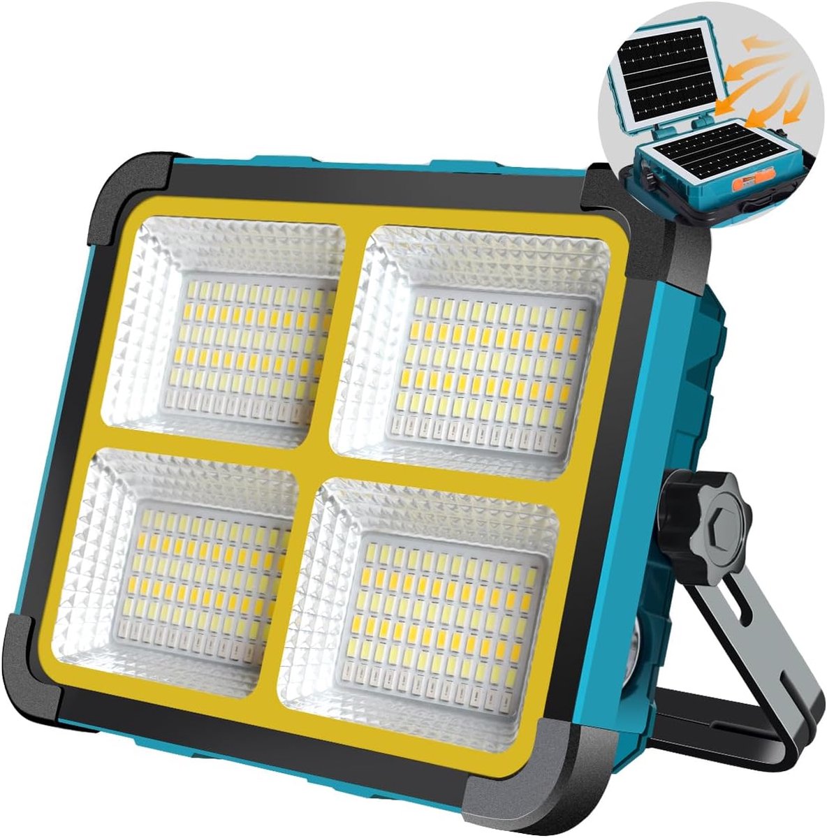LED Bouwspot 100 W - Draagbaar met Accu - Dubbel Zonnepaneel - Ideaal voor Bouwlocaties - ShopVlot