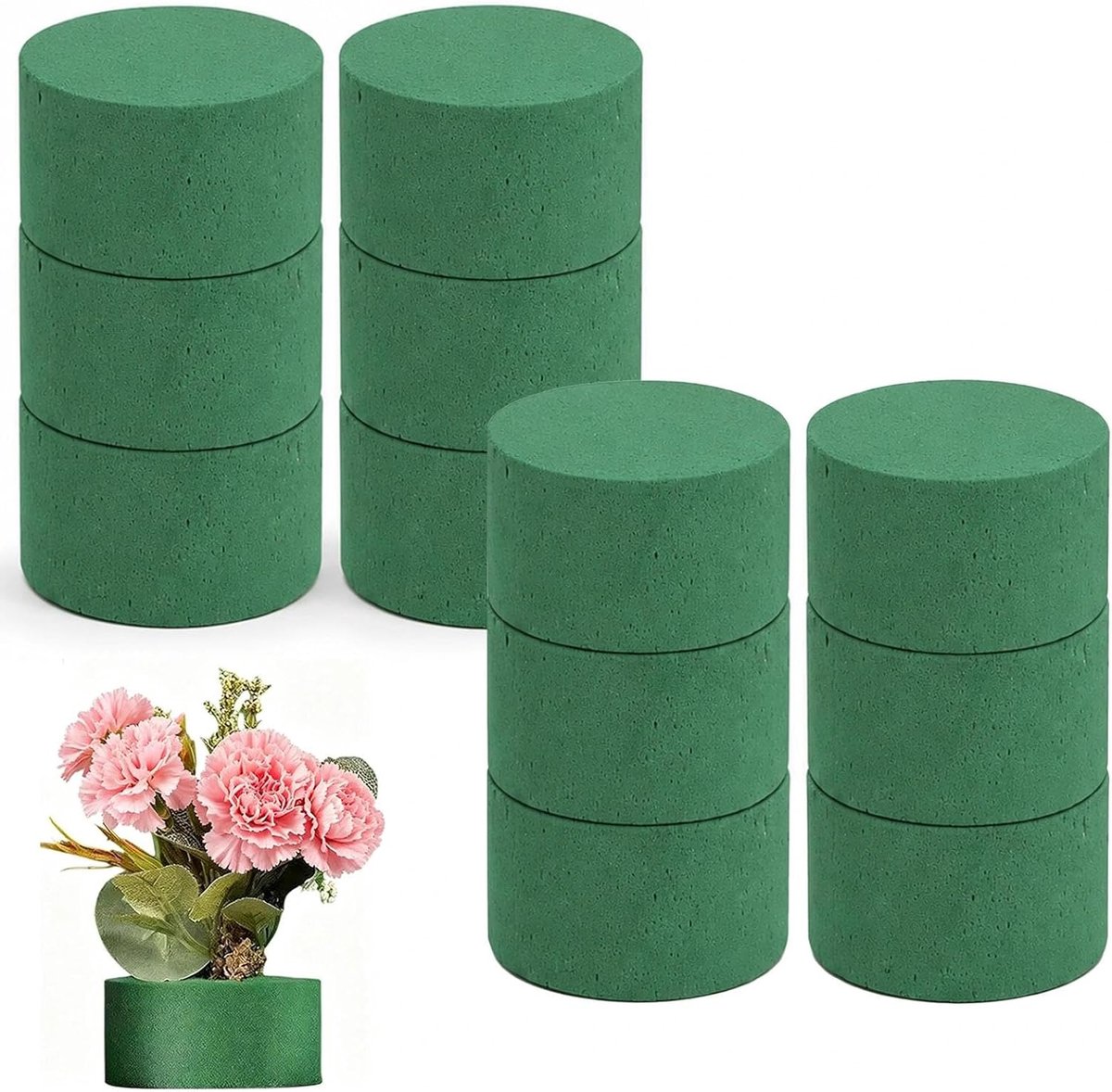Schuimrubber bloemensteekmassa 8 x 4 cm - rond - 12 stuks - perfect voor tafeldecoratie - ShopVlot