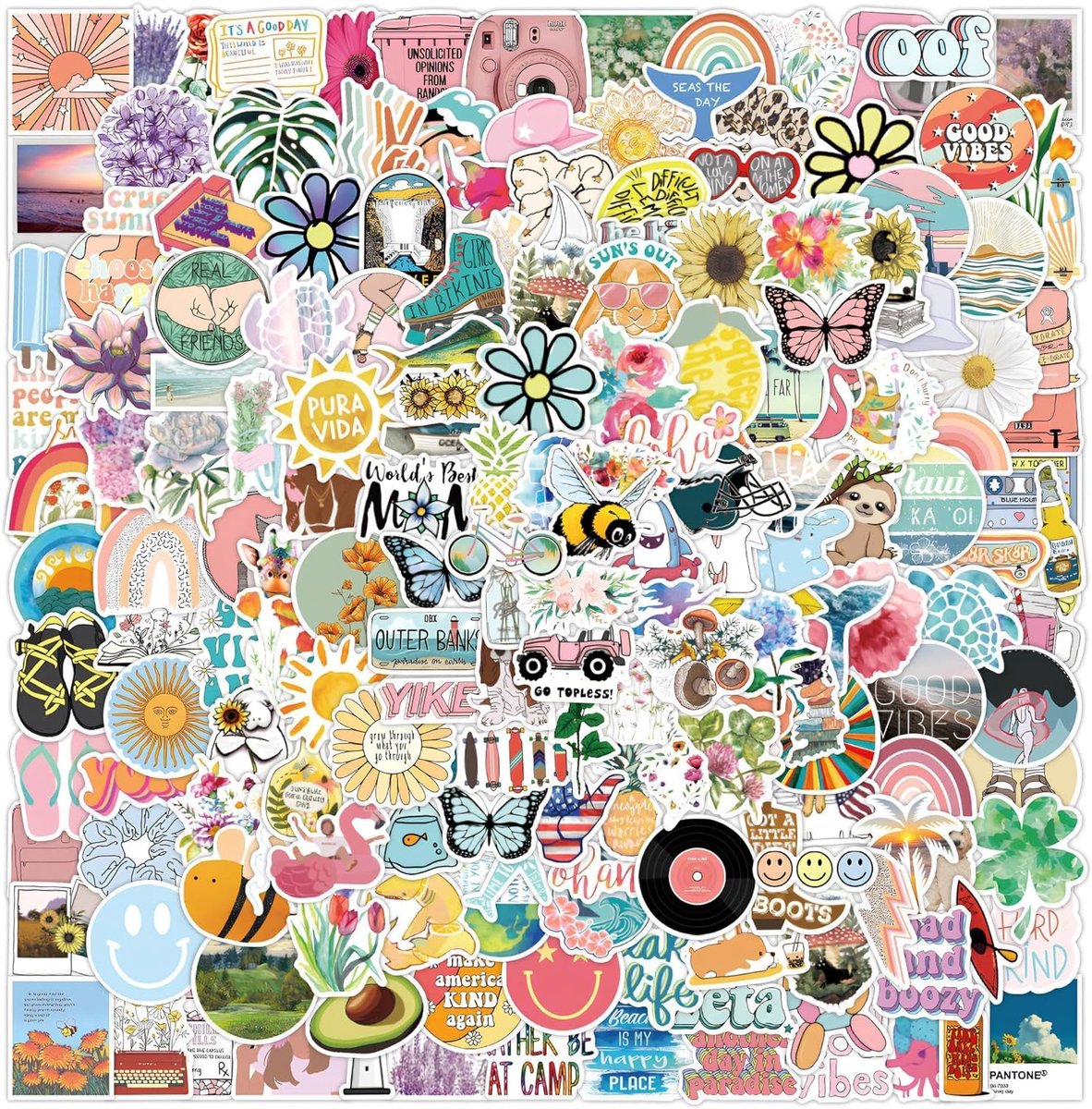 Set van 200 esthetische vinylstickers - kleurrijk - diverse ontwerpen - perfect voor personalisatie - ShopVlot