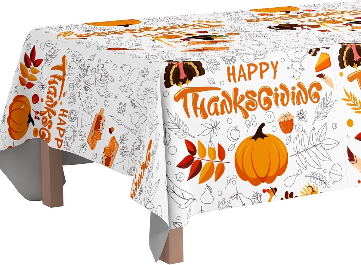 Kleurtafelkleed voor Thanksgiving 274 x 137 cm - Kindertafelkleed herfstdessin - Creatief kleurplezier - ShopVlot