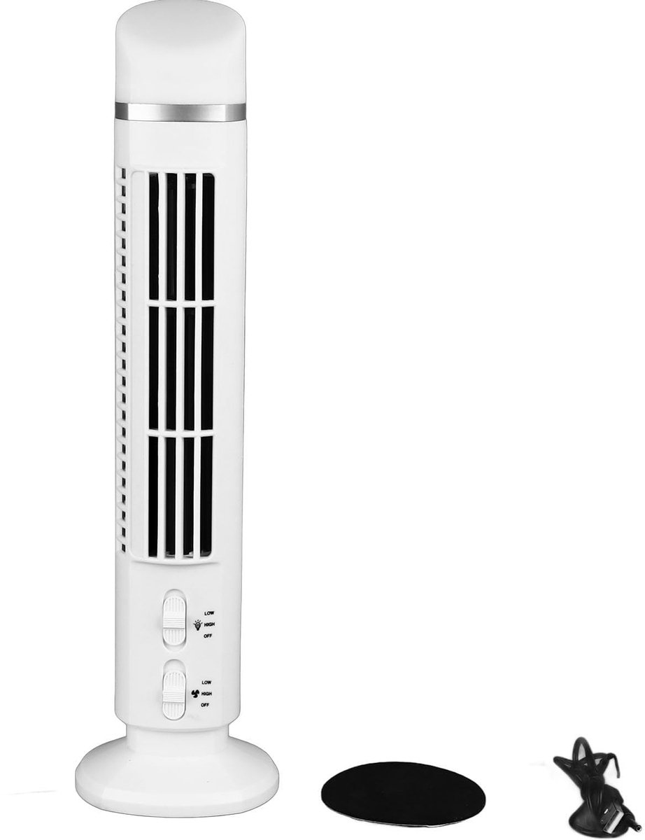 Torenventilator zonder bladen - mini bureauventilator - USB - zacht licht voor thuis en kantoor - ShopVlot