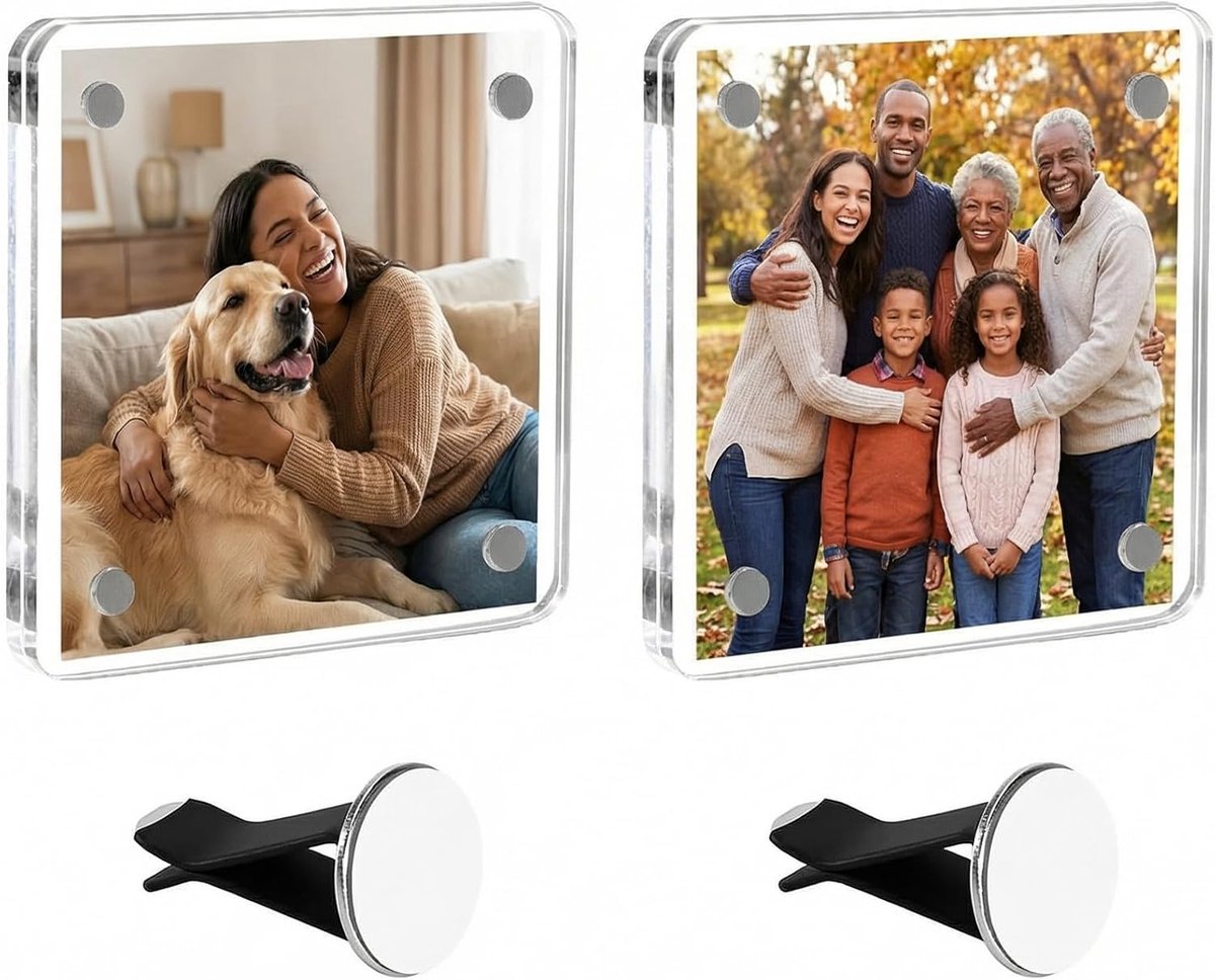 Auto foto houder 2pcs - Magnetisch acryl - Dubbelzijdige ventilatie clip - Verticaal en horizontaal display - ShopVlot