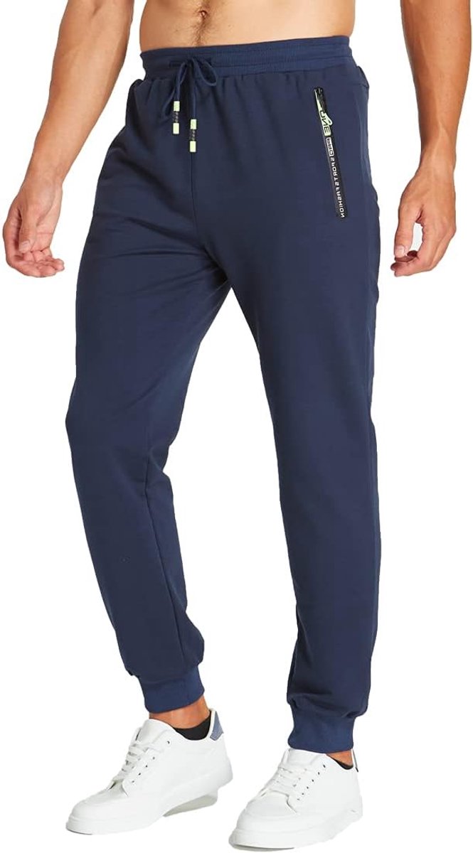 Sweatpants heren lang - elastische tailleband - katoen - met ritszakken voor sport - SnelShoppen