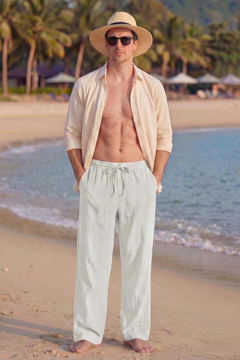 Linnen herenbroek S-2XL - lichtgewicht zomerbroek - casual met trekkoord - ideaal voor strandvakantie - SnelShoppen