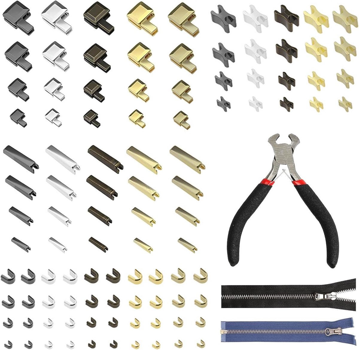 Zipper reparatieset 101 delig - metalen ritsstopper - inclusief installatie-tang - ideaal voor kleding en jassen - SnelShoppen