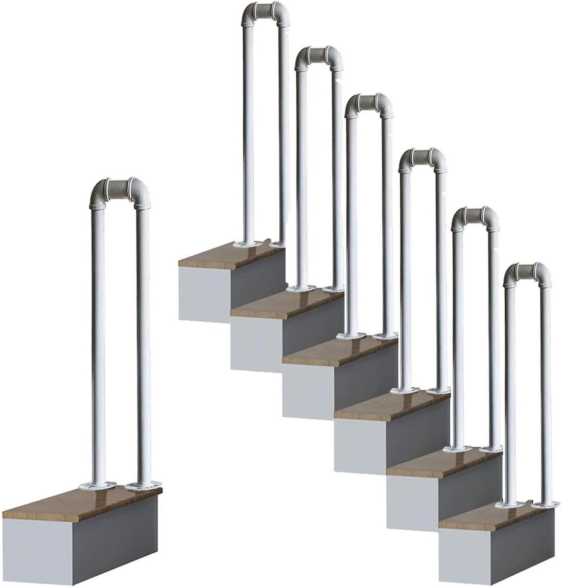 Buitentrap Leuning - Metalen Trapleuning - Veilig Trap Lopen - Massief Hout & Staal - 75 cm - Wit