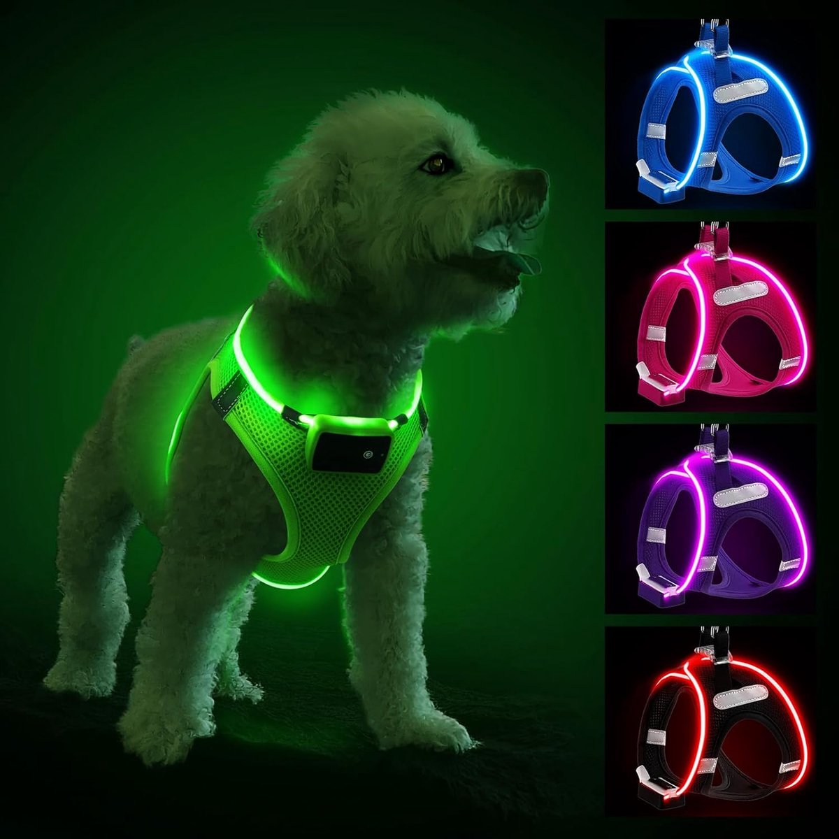 Hondenharnas XS - Groene LED - Waterproof - Ideaal voor nachtelijke wandelingen - SnelShoppen