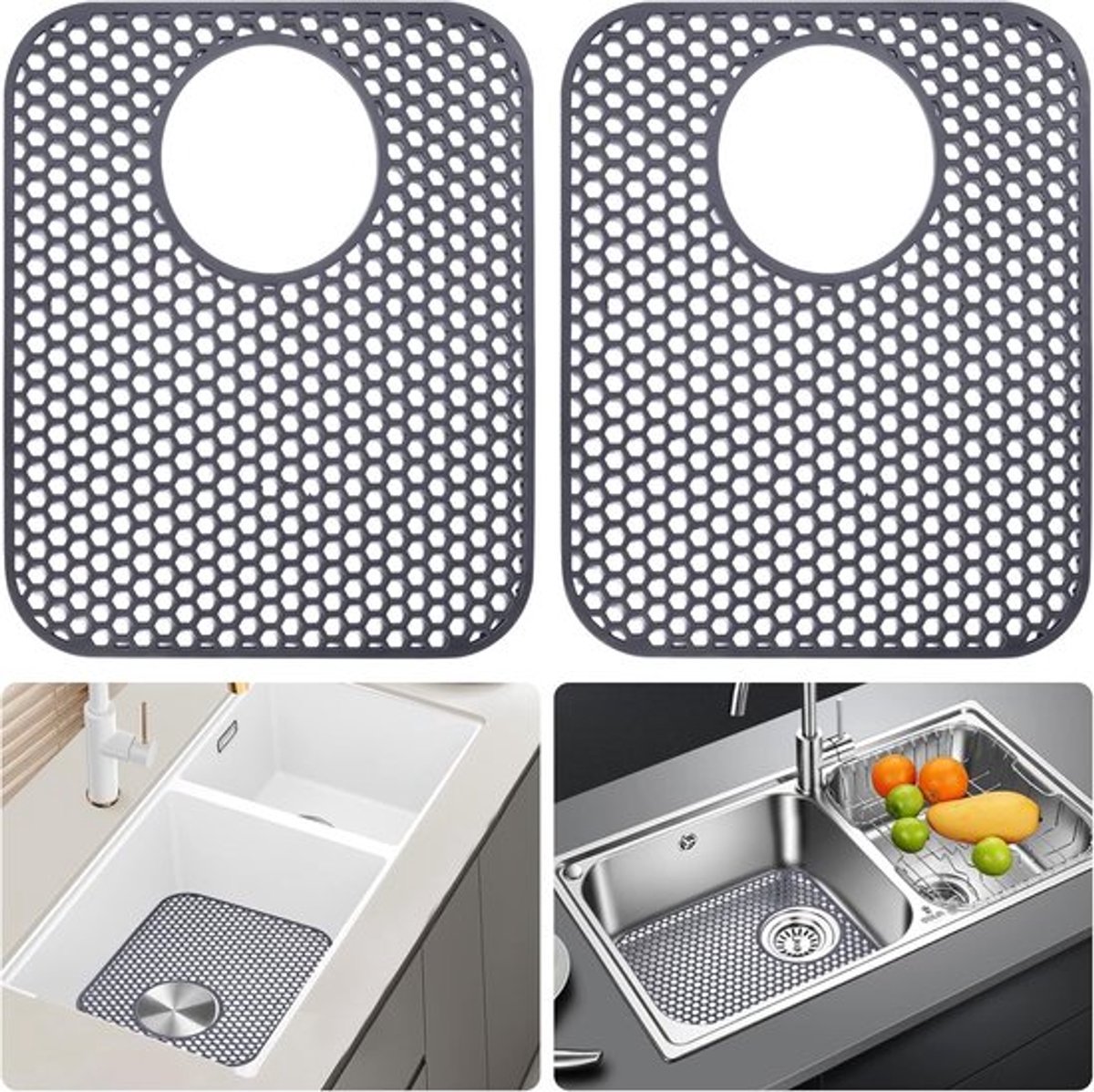 Gootsteenbeschermmatten - siliconen gootsteenmat - afdruipmat - vaatwasmat - Accessoires voor aanrecht - afvoerpad - gootsteenmat - antislip afdruipmat - warmtebestendige mat - 2 stuks