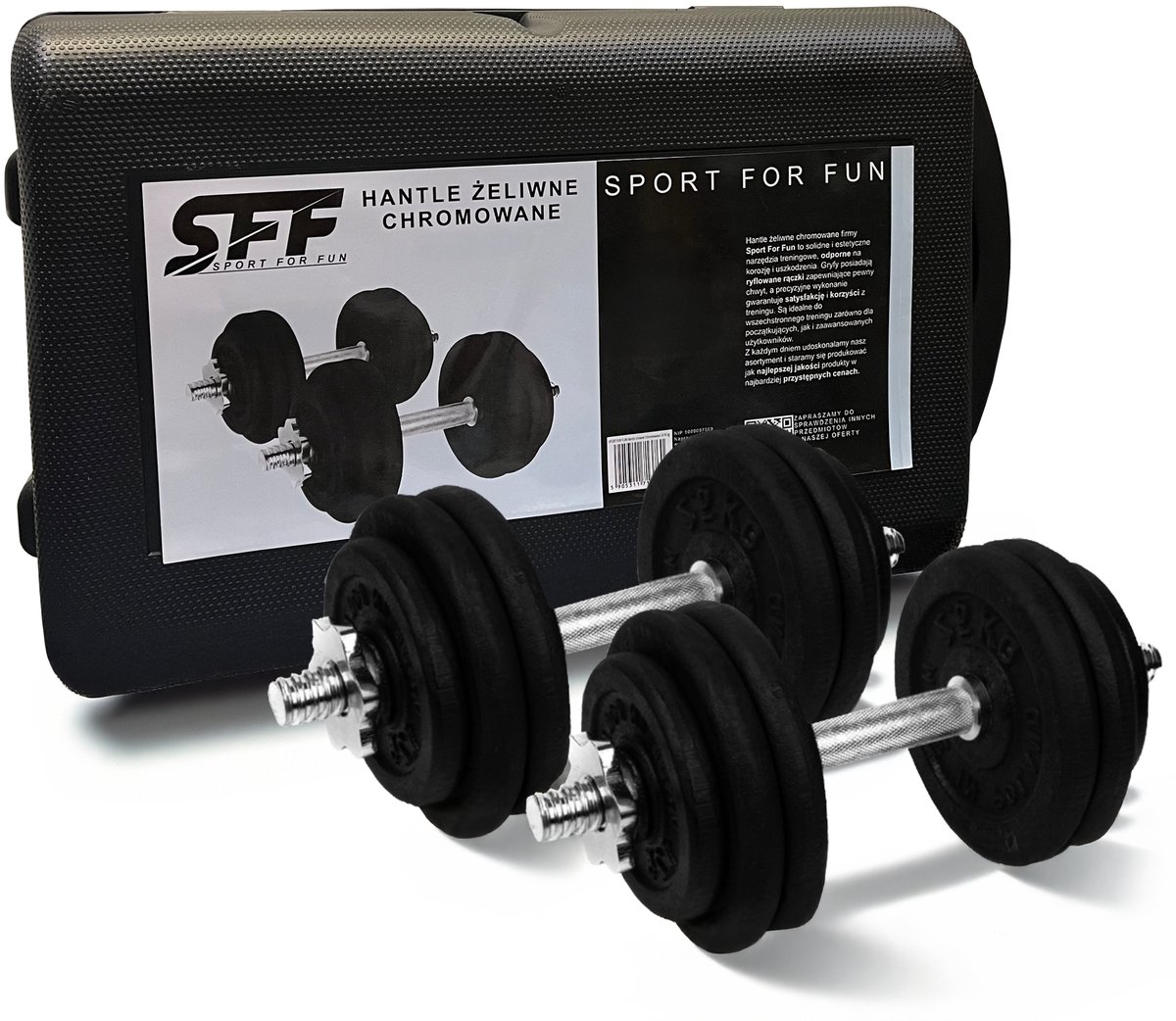 Merkloos Merkloze gietijzeren dumbbells 2x15kg met koffer - 30kg set
