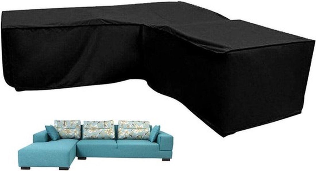 L-vormige tuinbankhoes - Tuinmeubelhoes - L-vormige tuinmeubelen beschermhoes met trekkoorden aan de onderkant - Beschermhoes voor loungeset L - Weerbestendig - 210D L-vormig tuinmeubelzeil - Zwart - 286 × 222 × 82cm