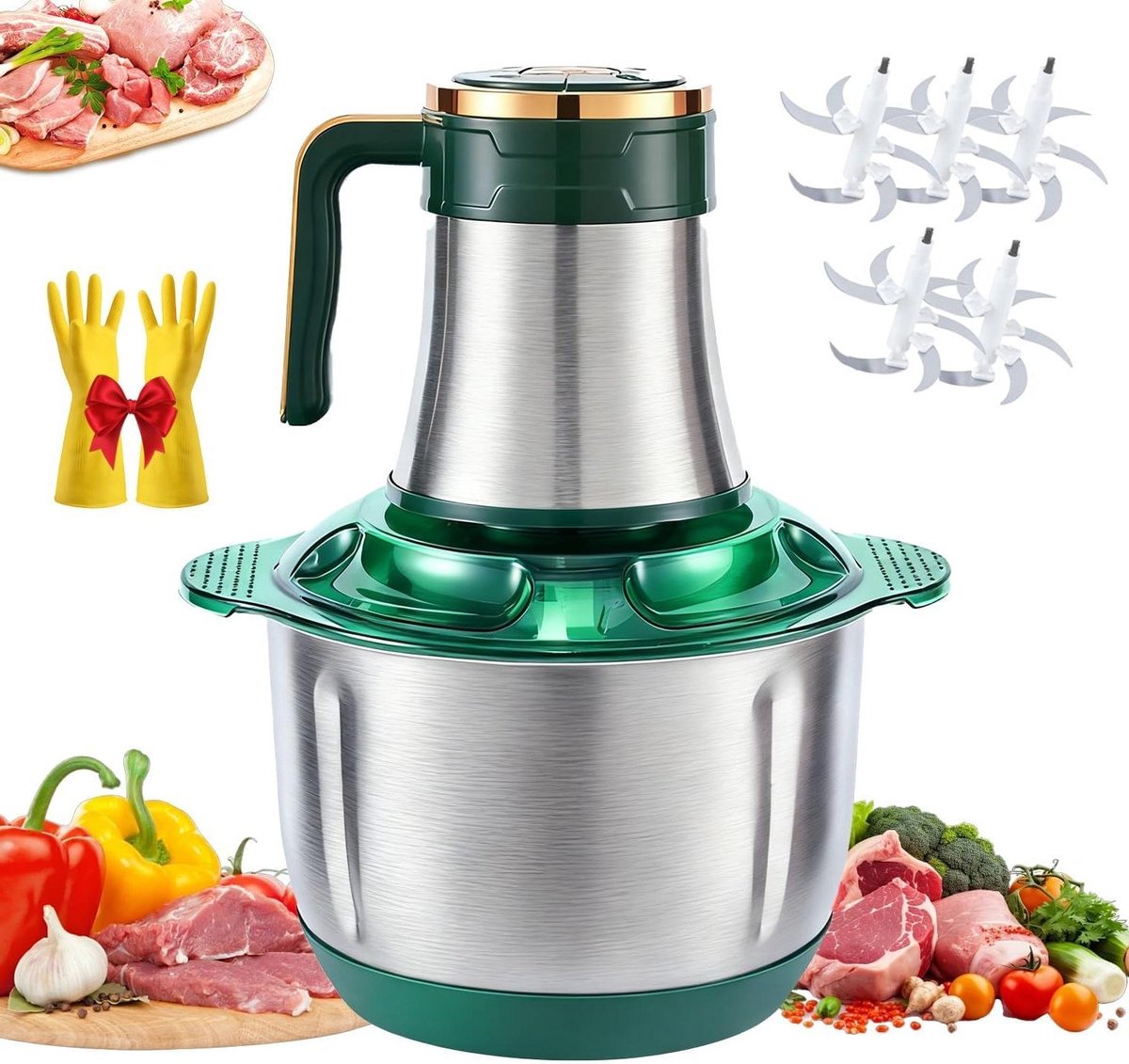 Compacte Keukenmachine - Voedselhakker Vleesmolen - Maaltijden Voorbereiden - Krachtige 500W Motor - 5L Kom - Zilver