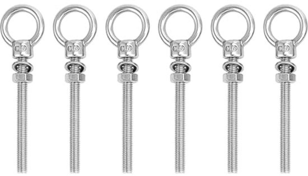 ® 6 Stuks Oogbouten, M6x60mm Oogbout van Roestvrij Staal, Oogschroef, voor Bevestiging en Ophanging