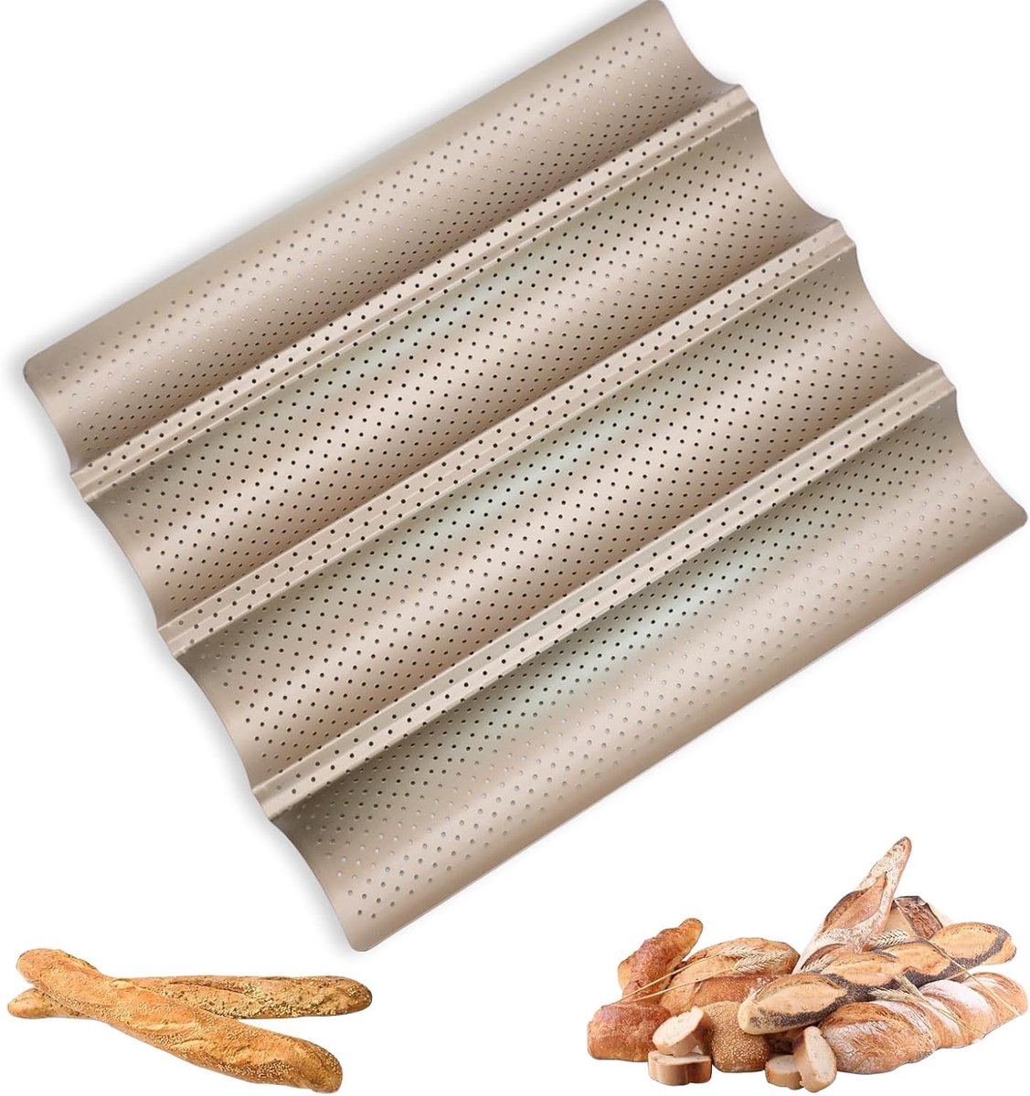 Bakken Tray Voor 4 Perforaties - Franse Broodvorm Met Antiaanbaklaag - Gemaakt Van Koolstofstaal - SnelShoppen