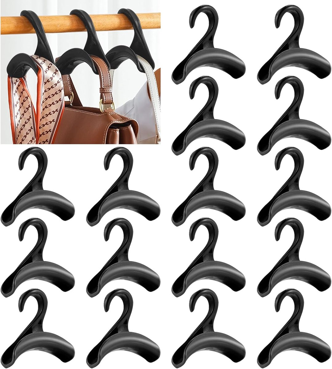 Handtas Hanger Haak 16 Stuks - Zwart - Ruimtebesparend - Ideaal voor tassen en rugzakken - SnelShoppen