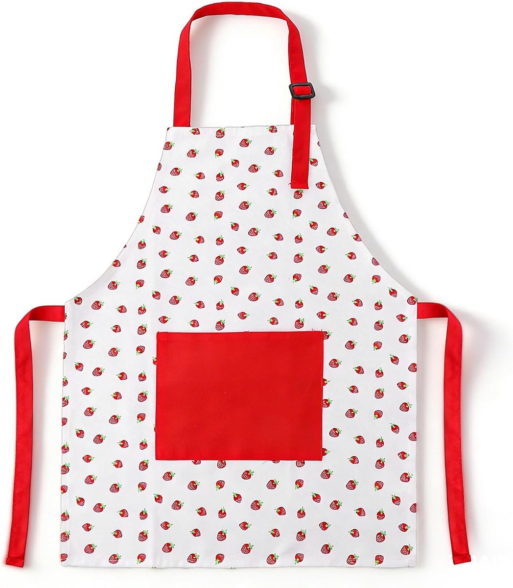 Kookschort voor Kinderen 50.5x40cm - Rood Aardbei - Verstelbaar Katoen - Ideaal voor Koken en Schilderen - SnelShoppen